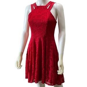Red, lace halter cocktail dress. Worn a few times